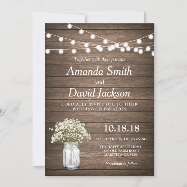 Rustic Floral Mason Jar Wedding Invitation (Front)