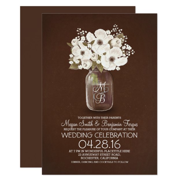 Rustic Floral Mason Jar Wedding Invitation