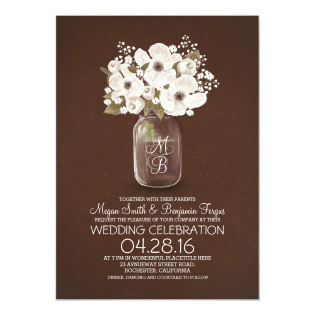 Rustic Floral Mason Jar Wedding Invitation