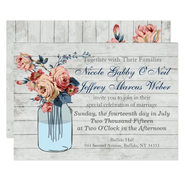 Rustic Floral Mason Jar Wedding Invitation