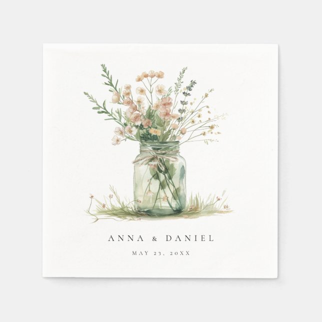 Rustic Floral Mason Jar Wedding Napkins (Front)
