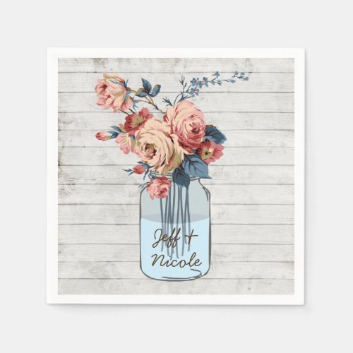 Rustic Floral Mason Jar Wedding Napkins