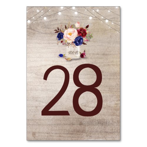 Rustic Floral Mason Jar Wedding Table Number Cards