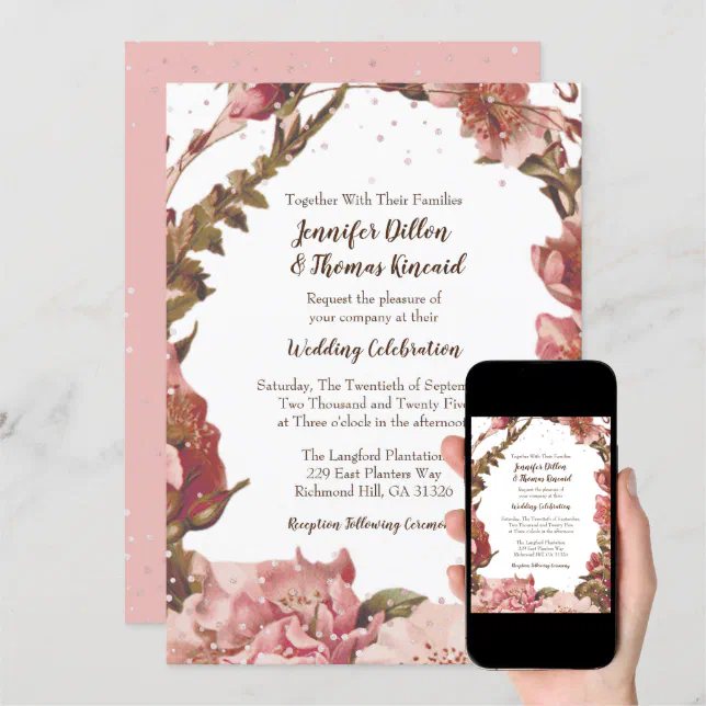 Rustic Floral Mauve Wedding Invitation | Zazzle