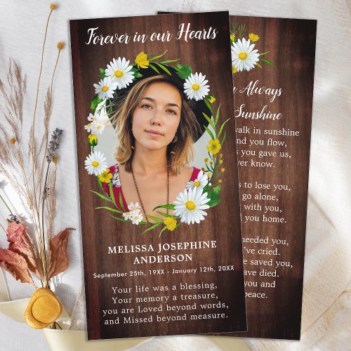 Rustic Floral Memorial Funeral Prayer Card Picture