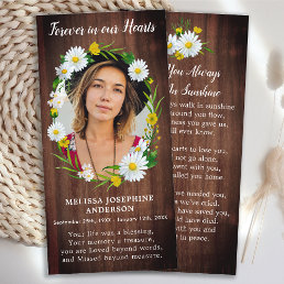 Rustic Floral Memorial Photo Funeral Prayer Card