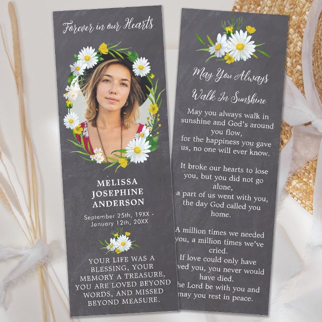 Rustic Floral Memorial Photo Funeral Prayer Card Bookmarks (Creator Uploaded)