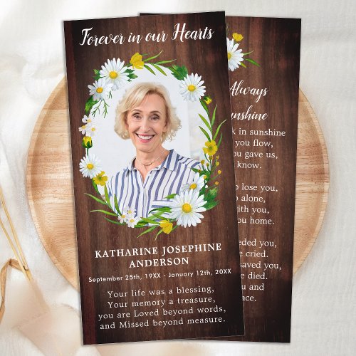 Rustic Floral Memorial Prayer Card Bookmark Photo
