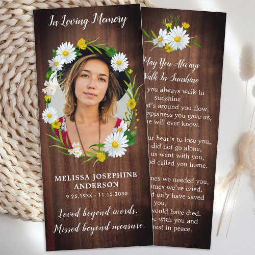 Rustic Floral Memorial Prayer Card Funeral Bookmar