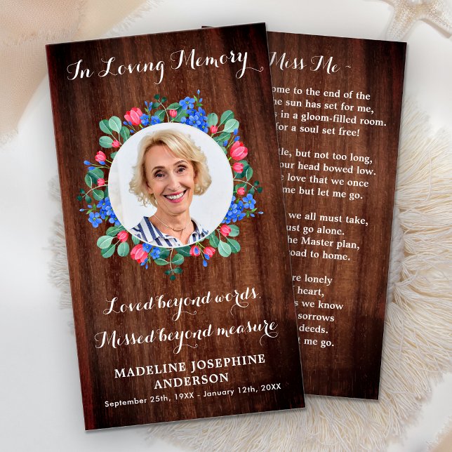 Rustic Floral Memorial Prayer Card Sympathy Photo (Creator Uploaded)