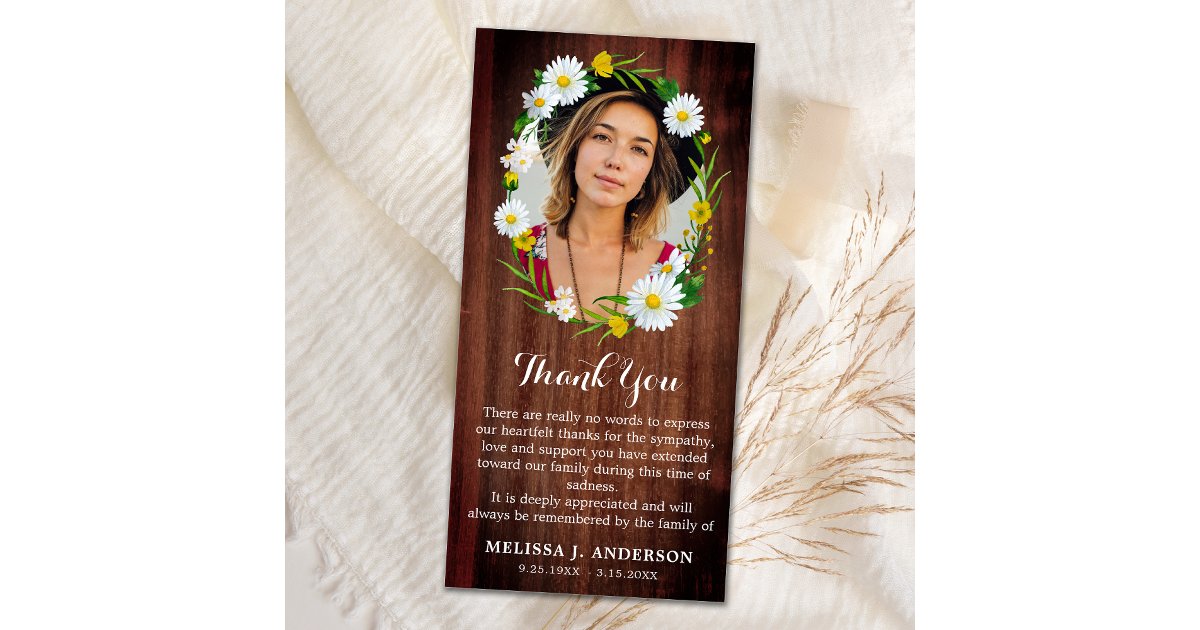 Rustic Floral Memorial Sympathy Picture Funeral Thank You Card | Zazzle