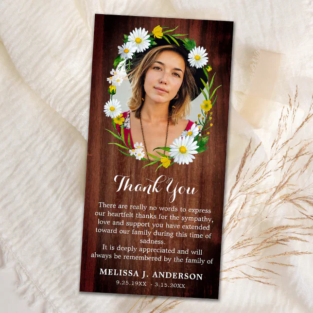 Rustic Floral Memorial Sympathy Picture Funeral Thank You Card | Zazzle