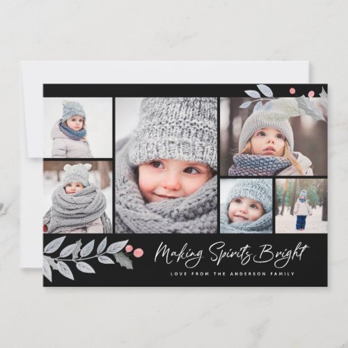 Rustic Floral Merry Bright Multi_Photo Collage Holiday Card