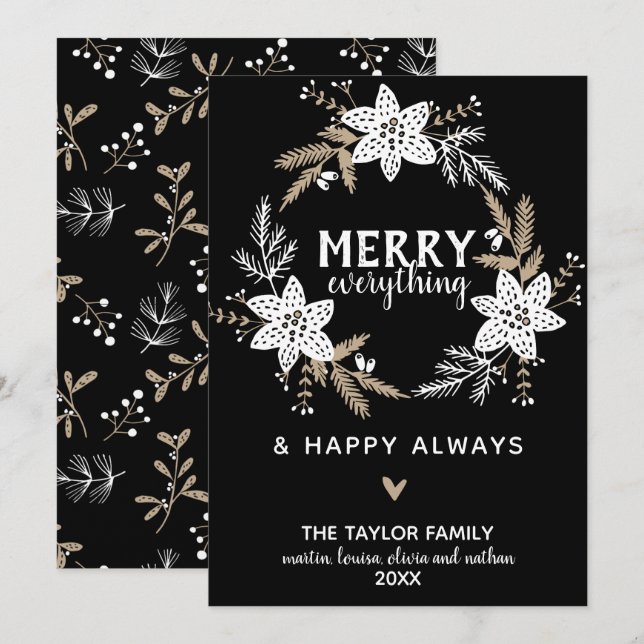 Rustic Floral Merry Everything Christmas Holiday Card (Front/Back)