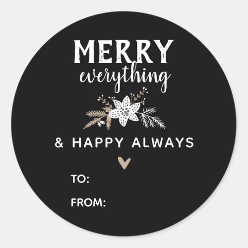 Rustic Floral Merry Everything Christmas Name Classic Round Sticker