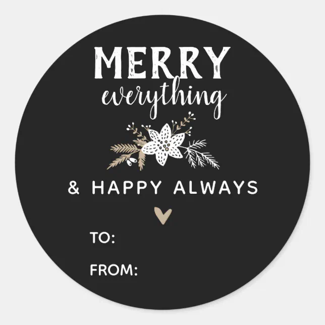 Rustic Floral Merry Everything Christmas Name Classic Round Sticker Zazzle