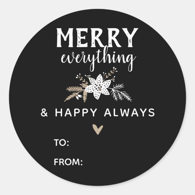 Rustic Floral Merry Everything Christmas Name Classic Round Sticker (Front)
