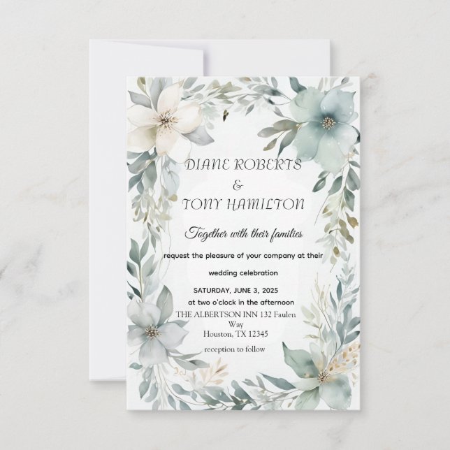  Rustic Floral & Minimalist Save the Date Card (Front)