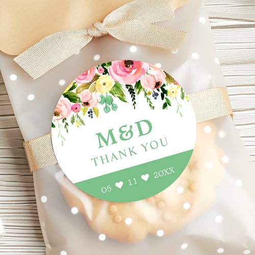 Rustic Floral Mint Green Wedding Thank You Classic Round Sticker
