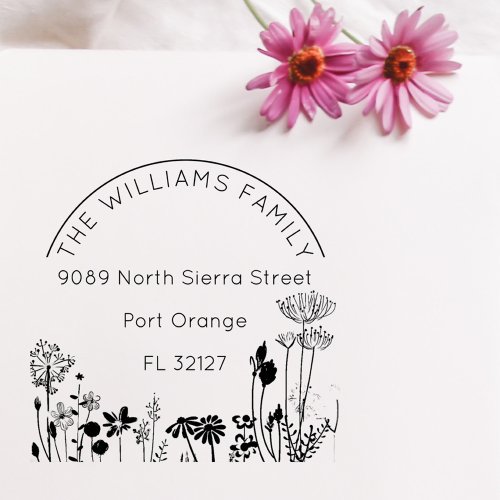 Rustic Floral Modern Family Return Address Rubber Stamp