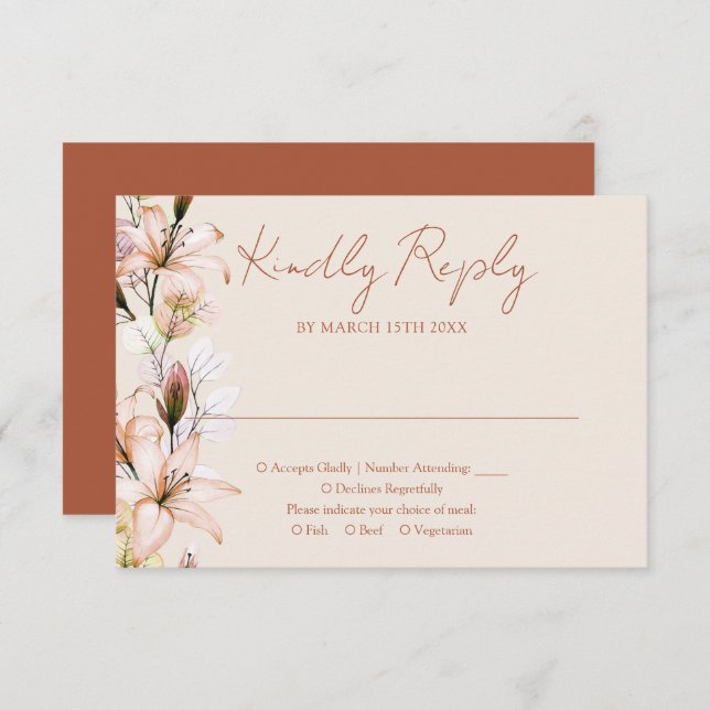 Rustic Floral Monogram Terracotta Fall Wedding RSVP Card (Front/Back)