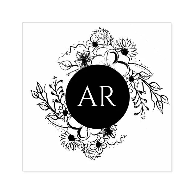 Rustic Floral Monogram Wedding Rubber Stamp | Zazzle