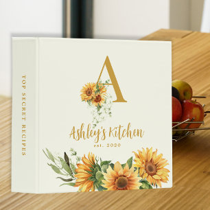 Rustic floral monogrammed kitchen recipes cookbook 3 ring binder