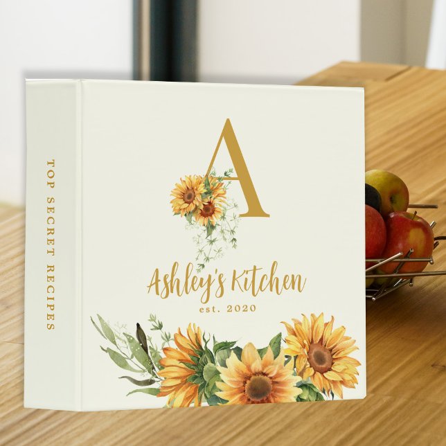 Rustic floral monogrammed kitchen recipes cookbook 3 ring binder (Creator Uploaded)
