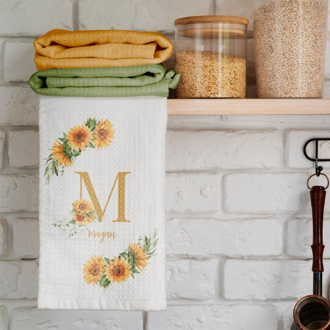 Rustic floral monogrammed name personalized kitchen towel (Creator Uploaded)