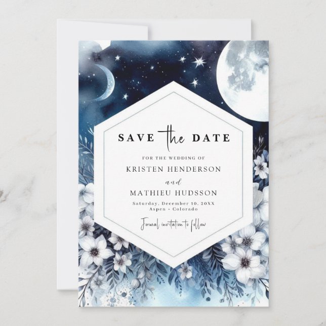 Rustic Floral Moonlit Wedding Save The Date (Front)