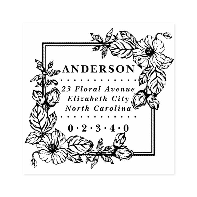 Rustic Floral Name & Return Address Classic Rubber Stamp (Imprint)