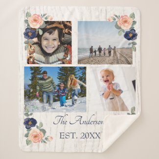 Rustic Floral Navy Blue and Peach Photo Collage