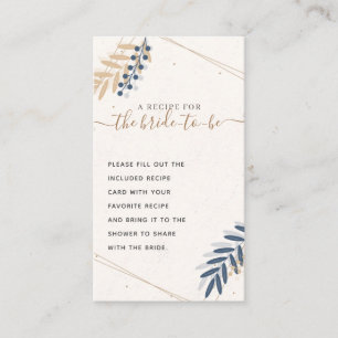 Rustic Floral Navy Blue Gold Bridal Shower Recipe Enclosure Card