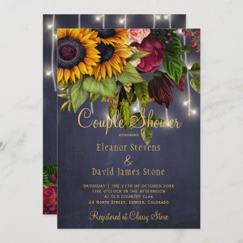 Rustic floral navy burgundy winter couple shower invitation