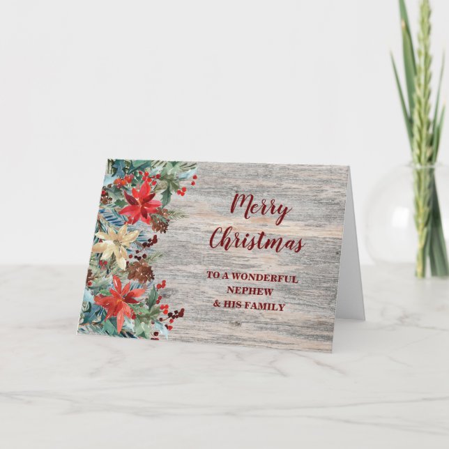 Rustic Floral Nephew & Family Christmas Card (Front)