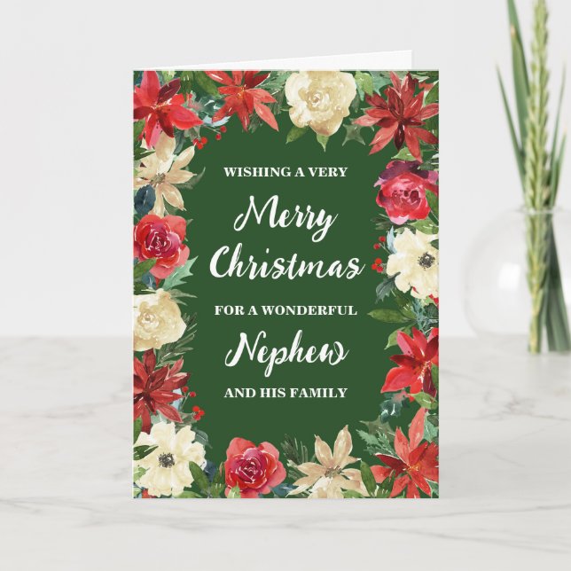 Rustic Floral Nephew & Family Merry Christmas Card (Front)