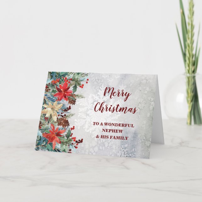 Rustic Floral Nephew & Family Merry Christmas Card (Front)