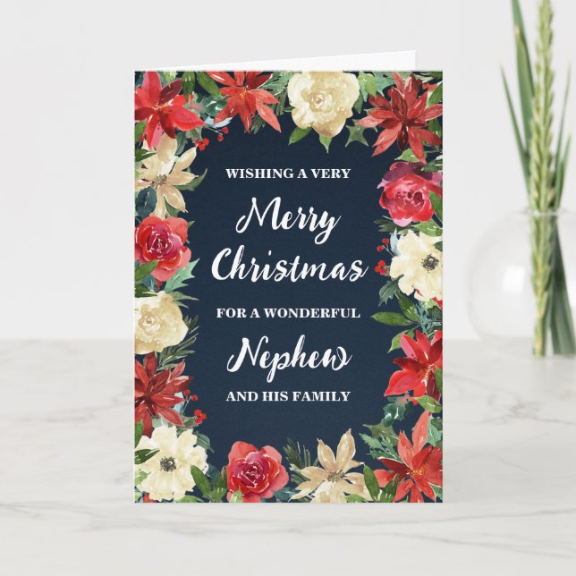 Rustic Floral Nephew & Family Merry Christmas Card (Front)