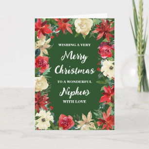 Rustic Floral Nephew Merry Christmas Card