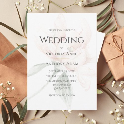 Rustic Floral Neutral Elegant Wedding  Invitation