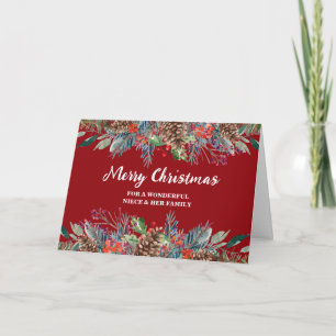 Rustic Floral Niece & Family Merry Christmas Card