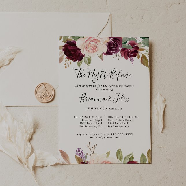 Rustic Floral Night Before Rehearsal Dinner Invitation (Creator Uploaded)