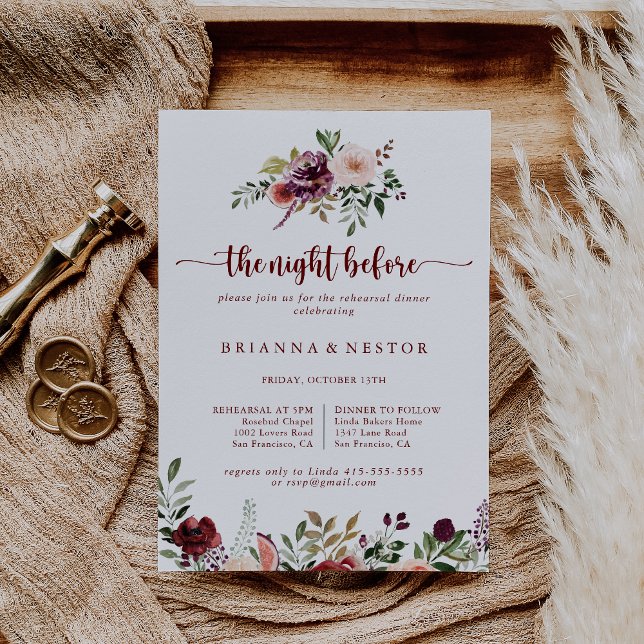 Rustic Floral Night Before Rehearsal Dinner  Invitation (Creator Uploaded)