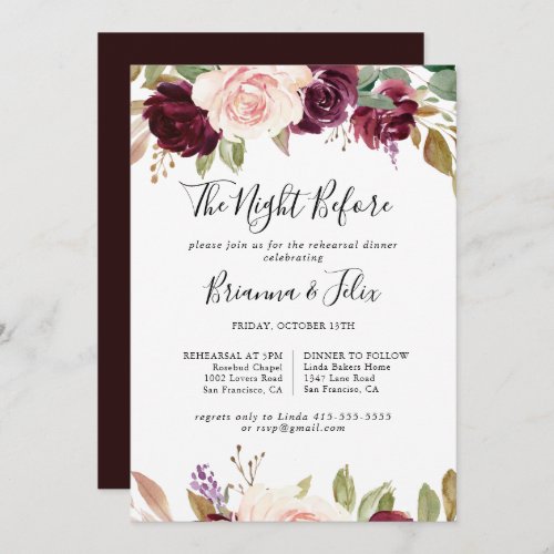 Rustic Floral Night Before Rehearsal Dinner Invitation