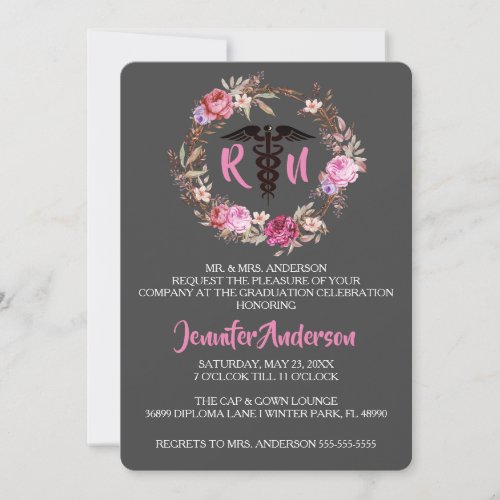 Rustic Floral Nursing School Graduation Invite