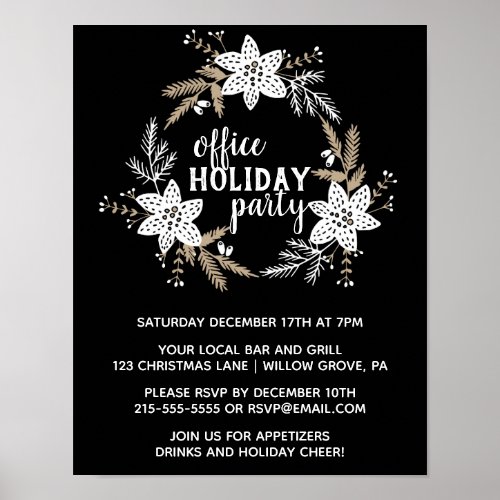 Rustic Floral Office Holiday Party Poster