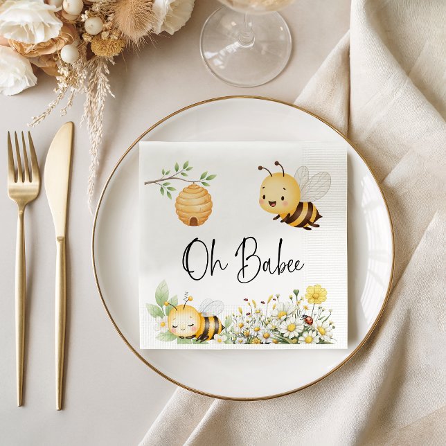 Rustic Floral Oh Babee Honey Bee Baby Shower Napkins (Creator Uploaded)