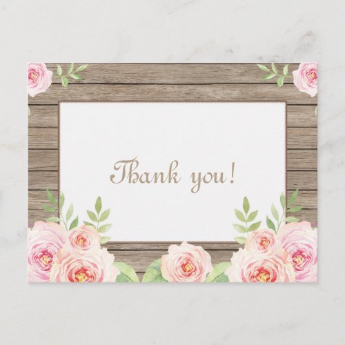 Rustic Floral Old Wood Wedding Thank You Postcard