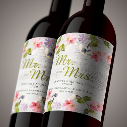 Rustic Floral on White Wood Wine Label