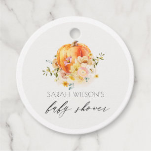 Rustic Floral Orange Autumn Pumpkin Baby Shower Favor Tags